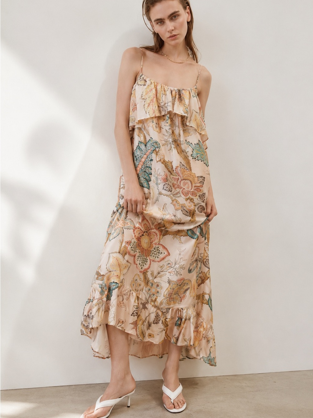 H&M Peach Floral Ruffle Maxi Dress
